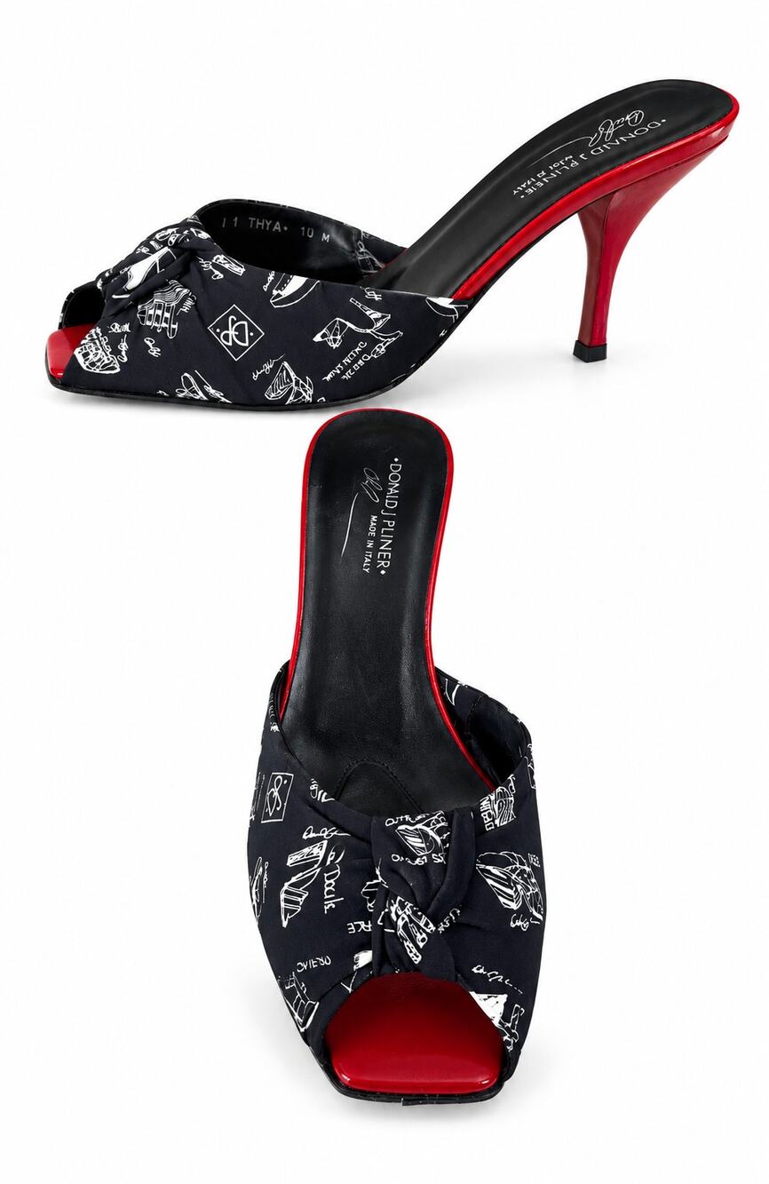 Donald Pliner Black Red Crepe Elastic Patent Leather Peep Toe Shoe NWT $280 Sz 9